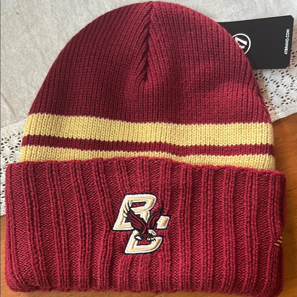 Maroon & Gold Beanie with Embroidered 'BC' Logo